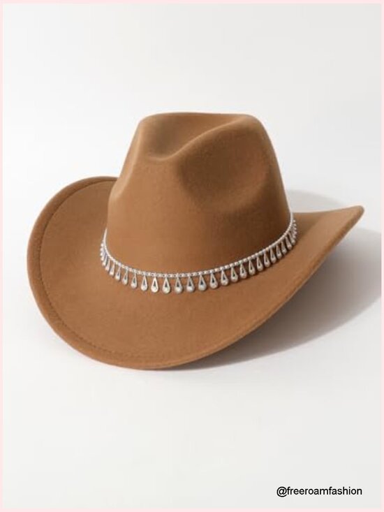 Wide Brim Rhinestone Cowboy Hat Cowgirl Fedora Rodeo Western Women\'s Hat main image 4